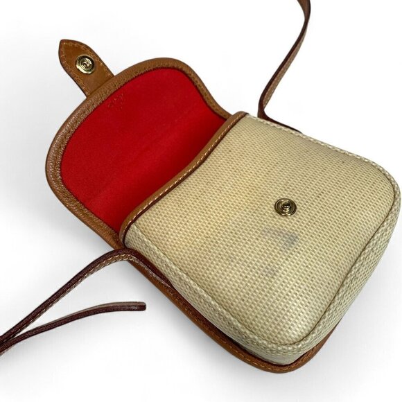 Vintage Dooney & Bourke Small Front Flap Crossbody Bag Beige Canvas Tan Trim - Picture 3 of 11